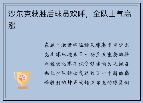 沙尔克获胜后球员欢呼，全队士气高涨