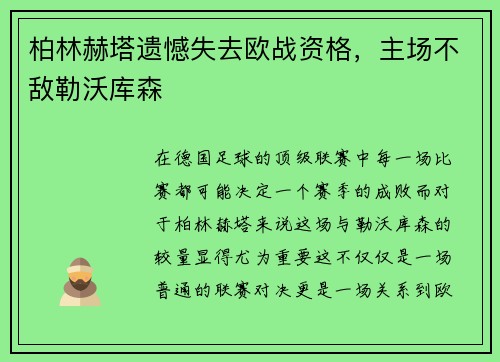 柏林赫塔遗憾失去欧战资格，主场不敌勒沃库森