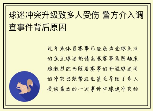 球迷冲突升级致多人受伤 警方介入调查事件背后原因